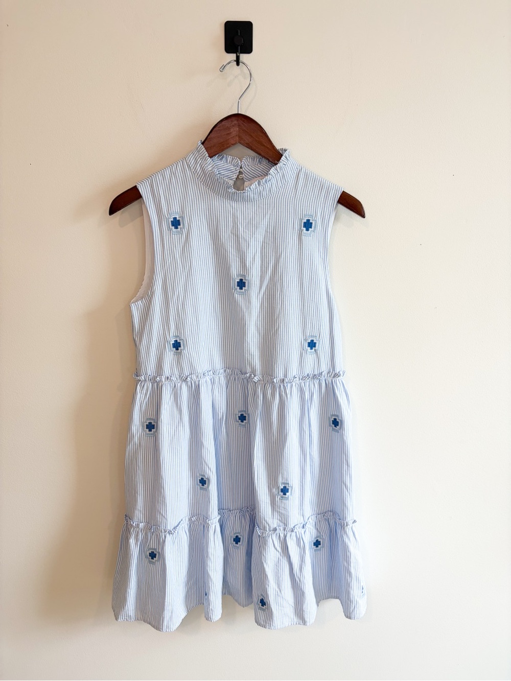 j. Marie Light Blue Embroidered Striped Dress Size XSmall